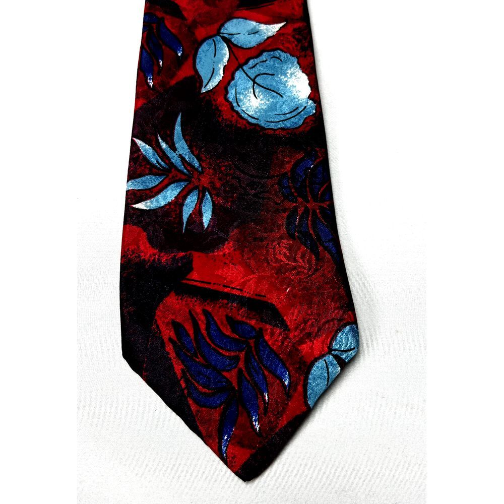 Windridge Men's Classic Necktie Tie Polyester Red Blue Floral Made in USA Career